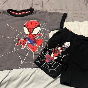 4T Boys Marvel Kids Spider-Man Graphic Tee & Shorts Set - Gray, Black & Red